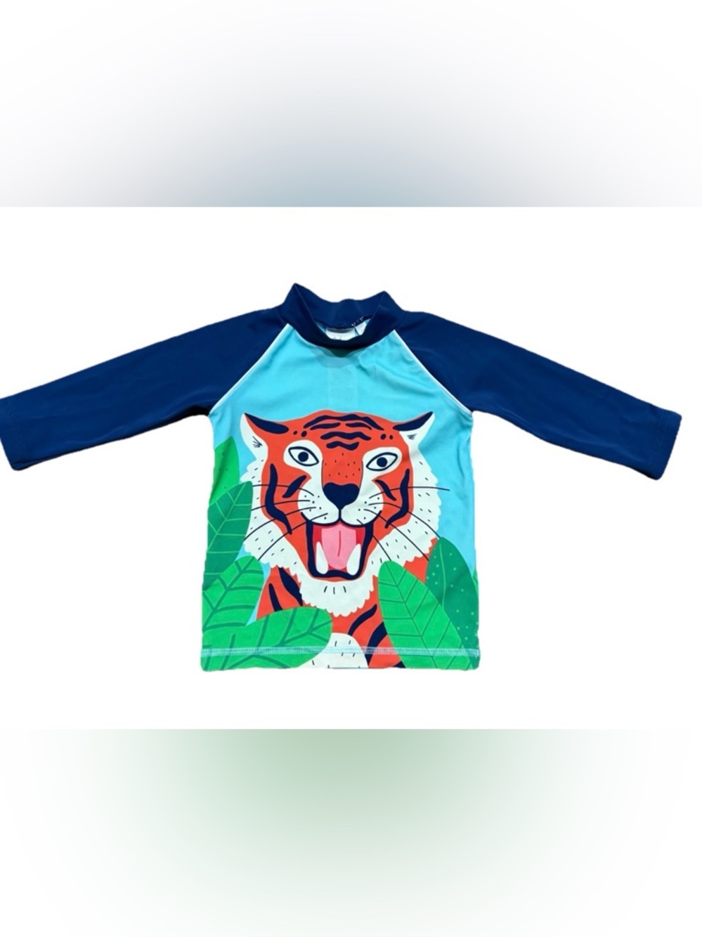 Mini Boden Boys Tiger Rash Guard Size 2-3Y Long Sleeve Blue